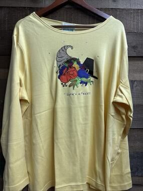 Quacker Factory 1X Thanksgiving Life’s A Feast Embroidered Rhinestones Yellow